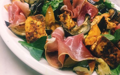 Paneer and prosciutto salad