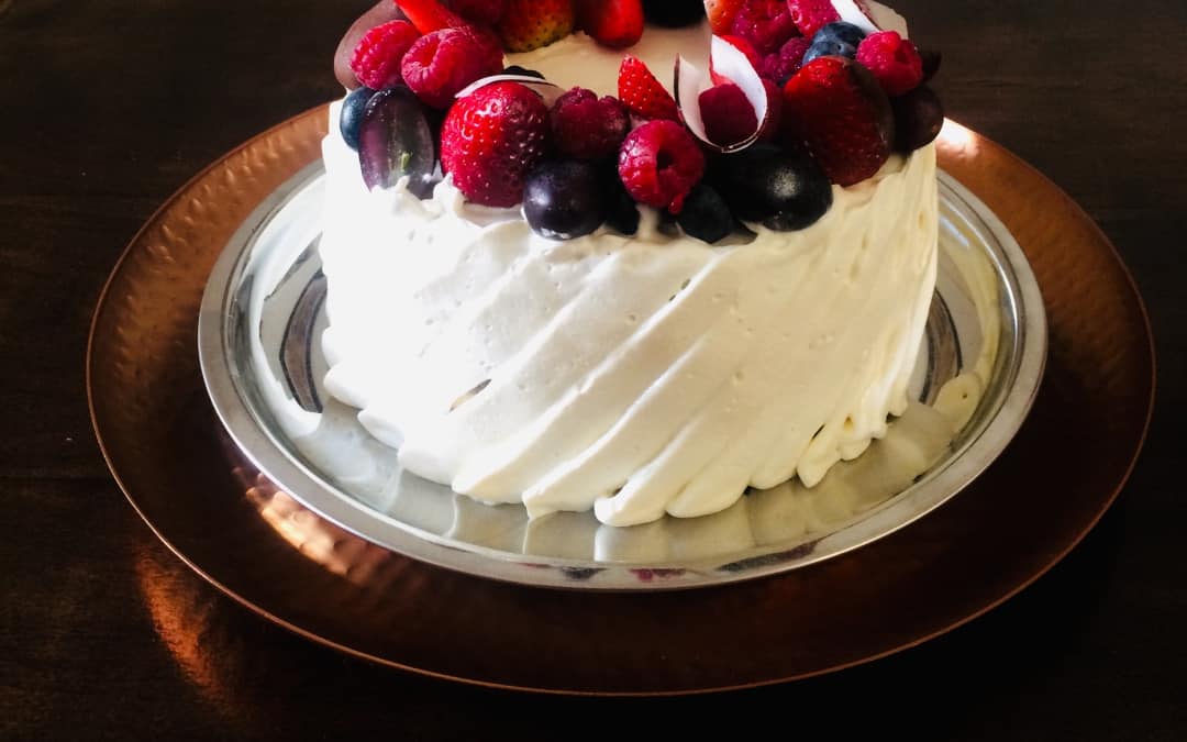 Yoghurt cake with cream and fresh berries